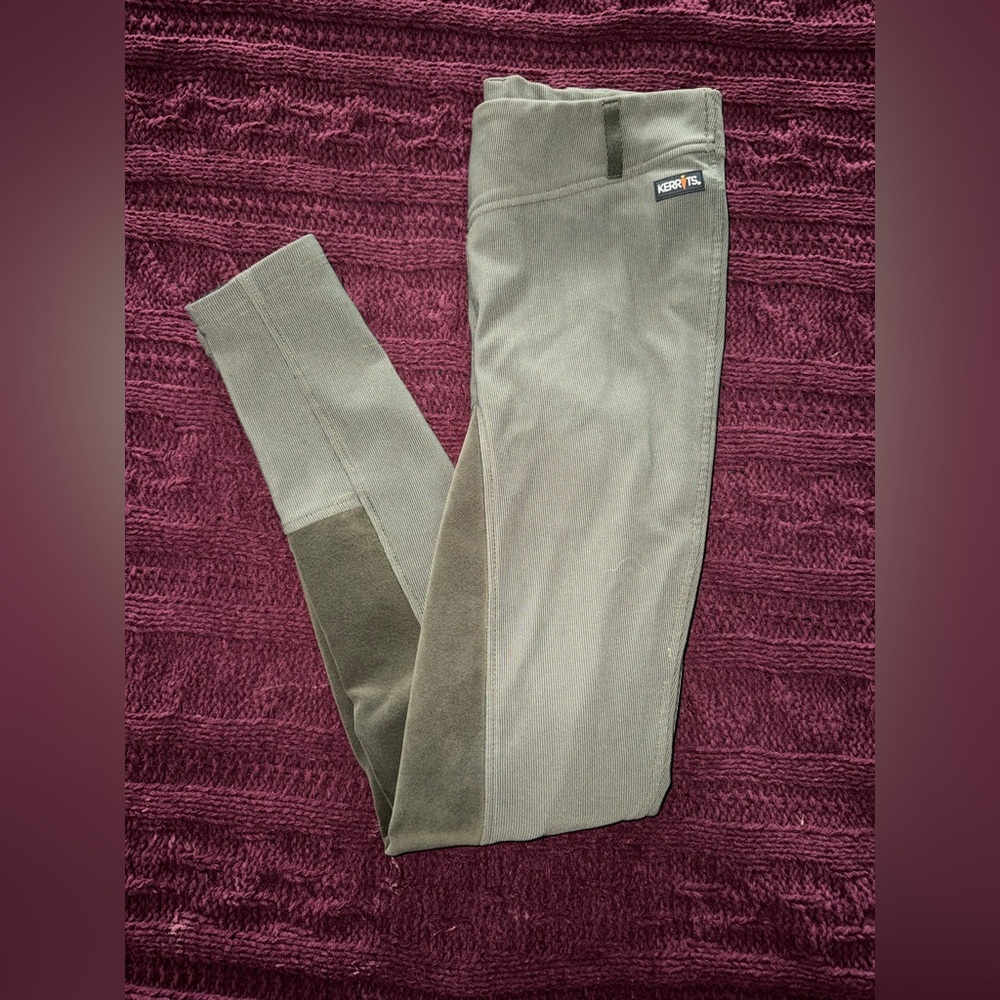 {KERRITS} Olive Green Full Seat Riding Leggings with Knee Grip Panels